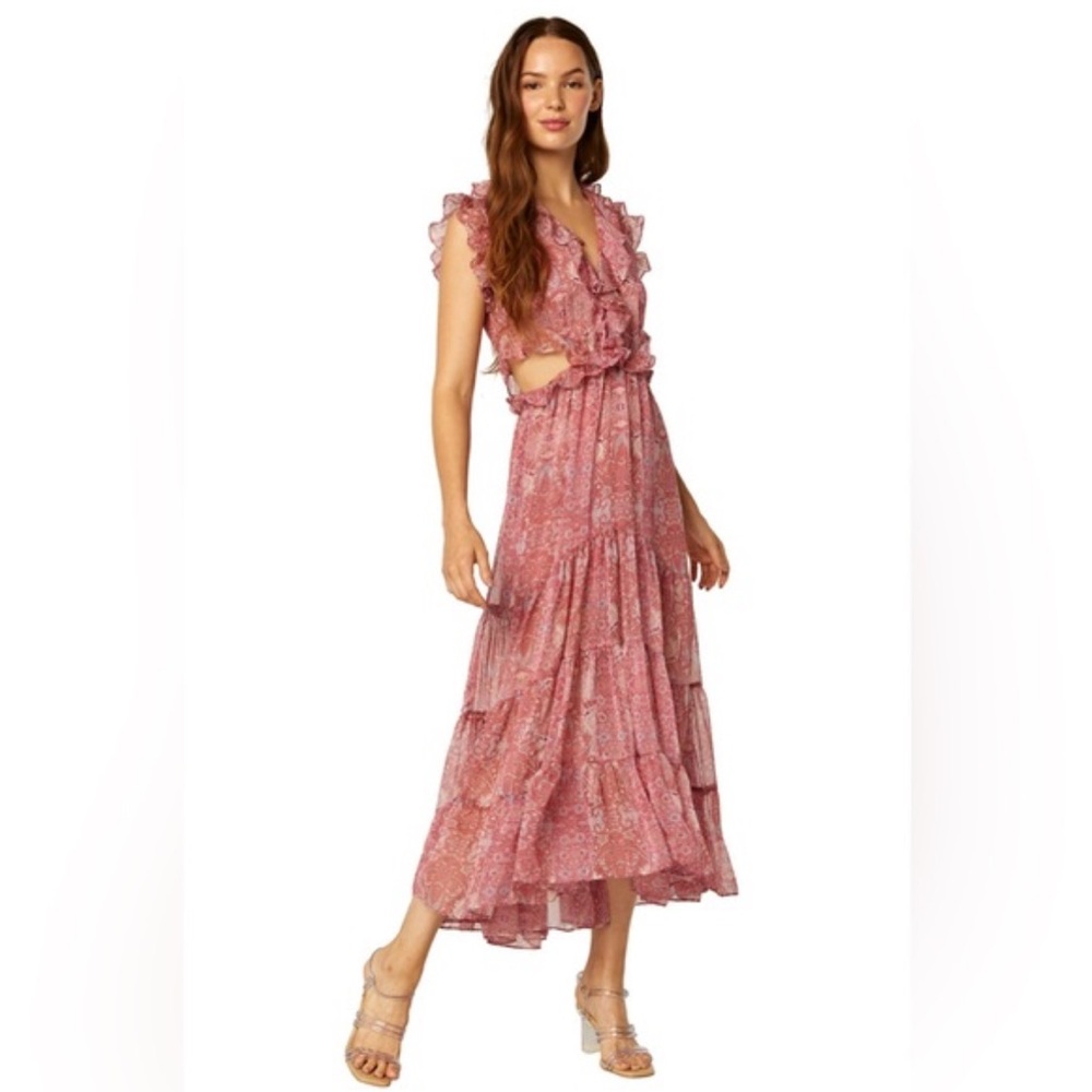 NWT MISA Los Angeles Natasha pink ruffle maxi dress, size M